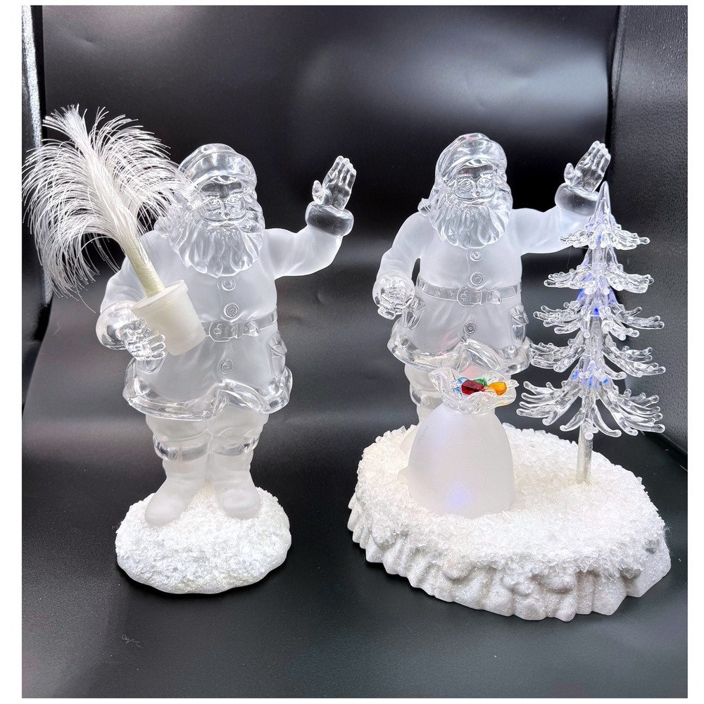 Heritage Mint Frosted Acrylic Santa Claus Color Changing LED Light Up Figurines